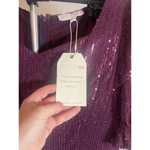 Ivy City Co Clara Dress Plum Sequins Fit Flare Puff Sleeve Holiday XXL  NWT - Picture 3 of 14